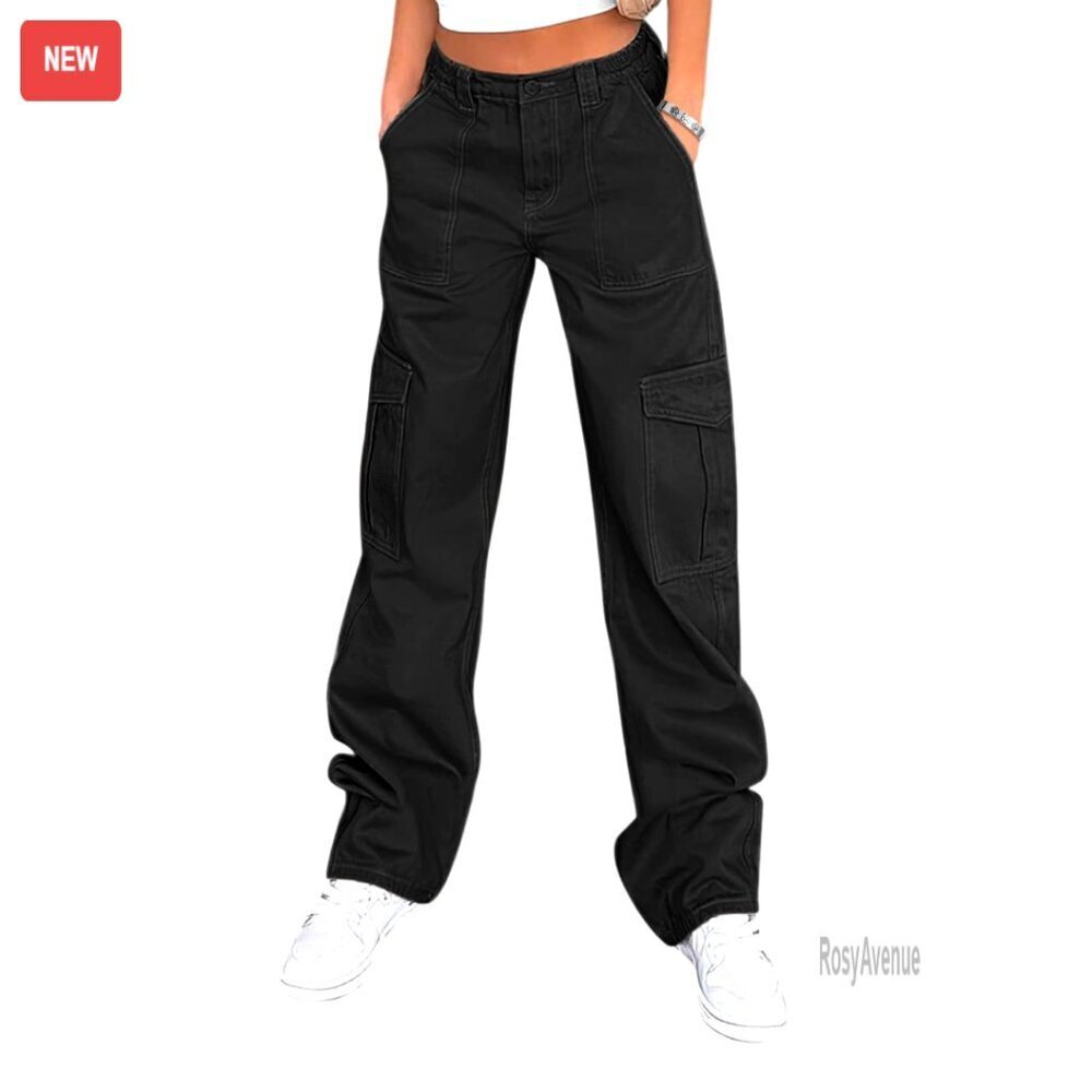 High Waisted Cargo Pants Women Stretchy Wide Leg 6 Pockets Casual Streetwear